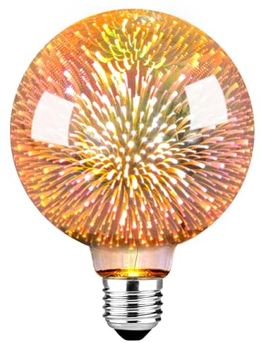 DUTSUGUAR Edison Vintage Glühbirne E27, E27 LED Vintage Glühbirne mit 3D-Feuerwerk-Effekt G95 3W Retro Birne Glasgehäuse Dekorativ für Wohnzimmer,Café & Bar