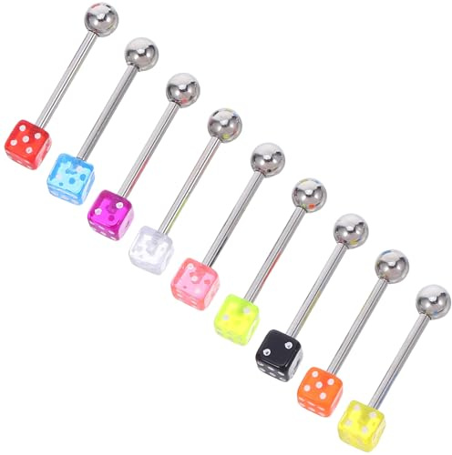 Bunte Acryl Würfel Zungenpiercing 14g 9 Stück für Frauen | 9 Stück, Kreative Würfelform, Bequemes Tragen, Passend für Soziale Anlässe und Auftritte Zufällige Farbe