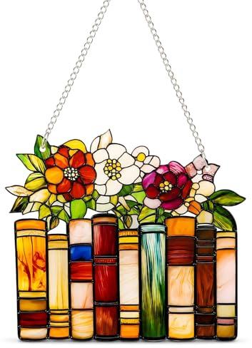 MINGBOLIN Sonnenfänger Buch aus Acryl 13,5 cm Buntglas-Optik | Acryl im Buntglas-Stil, Regenbogen-Lichtspiel, Fensterdeko hängend, Bücherei, Leseecke, Geschenk für Buchliebhaber, Lehrer