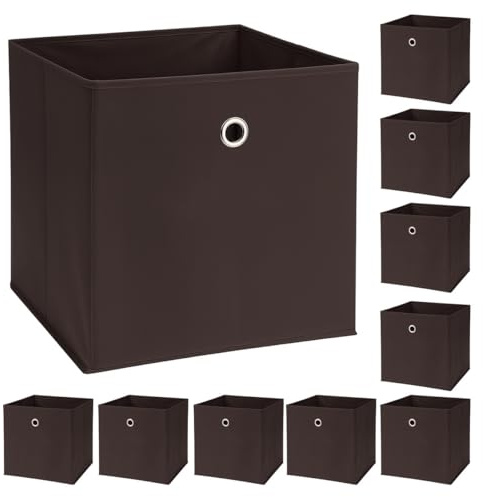 Murago - 10er Set Faltbox ca. 30x30x30 cm - Braun - Würfel Aufbewahrungsbox faltbar Aufbewahrungskörbe Deko Korb Boxen Wohnzimmer Stoff für Kleidung Büro Regalkorb Klappbox Schlafzimmer Körbe