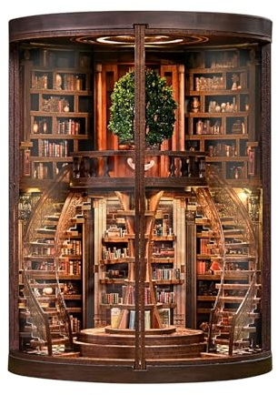 DIY Book Nook Kit für Erwachsene & Jugendliche – 3D Miniatur Bibliothek „Wisdom Ring“ – Holzpuzzle Bücherregal-Einsatz, Miniaturhaus Bastelset, Book Nook Bücherstütze Dekoration & Geschenk