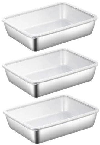 Xoeryoy Plaque à pâtisserie avec Couvercle en PP 3 pièces 10x8x2 Pouces Plateau en Acier Inoxydable de qualité Alimentaire avec Bord roulé empilable Poli Facile à Nettoyer récipients de Stockage des