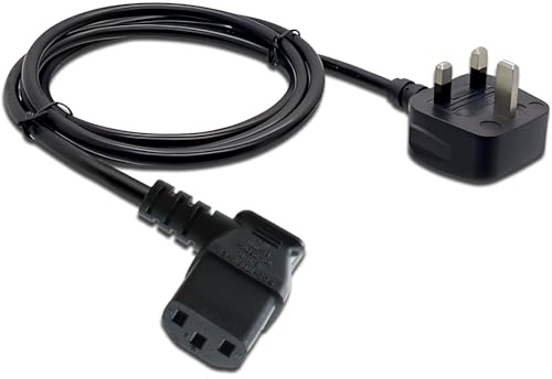 90 Degree PC Power Cable, 1.5 Metre EC C13 Power Cable Left Angle, UK 3-Pin Fused Plug Copper Core 250V 10A Electric Cable Supply Kettle Monitor TV Computer Printer Replacement Lead, Black