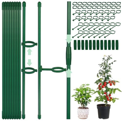 Pflanzenstütze, 24Stück Pflanzenhalter Einstellba Rankhilfe Zimmerpflanzen Tomaten Rankhilfe mit Verlängerungsrohren Pflanzenclips Pflanzstäbe für Gurken,Bohnen, Orchideen, Garten und Kletterpflanzen