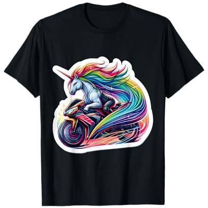 Unicorn Riding Street Motorcycle Racing Motorbike Lover Girl T-Shirt
