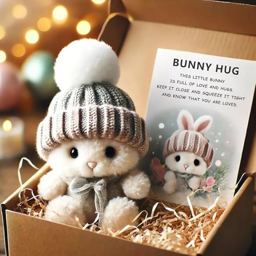 Generisch Mini Bunny Hug Cute Easter Gift, 2026 Neu Plüsch Hase Ostergeschenk für Kinde, Handgefertigtes Osterhasen Plüschtier mit positiver Karte in Geschenkbox für Ostern Familie Freunde (1pc-grau)
