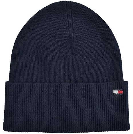 Tommy Hilfiger Damen Strickmütze Mütze Cotton Cashmere Beanie Blau One Size