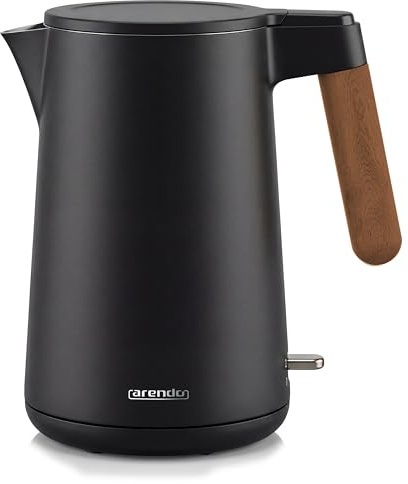 Arendo - Wasserkocher Edelstahl – 1,5 Liter - 2200 Watt – Doppelwand-Design – 360° Controller – BPA-frei – Überhitzungs- und Trockengehschutz - Schwarz Cool Grey Matt - GS geprüfte Sicherheit