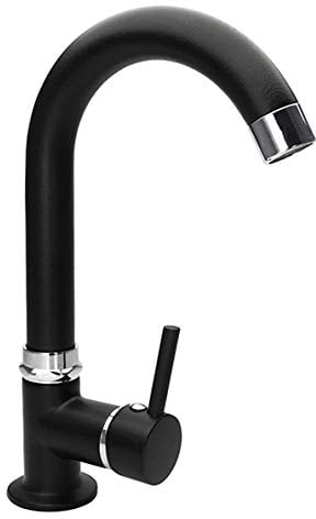 ATCO® Kaltwasser Armatur RONDO Waschbeckenarmatur Kaltwasserhahn Gäste-WC Kaltwasserarmatur Standventil Wasserhahn Waschtisch Waschbecken schwenkbarer Auslauf Camping Einhebel Ventil Bad schwarz-matt