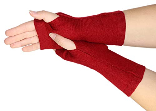 Prettystern 100% Kaschmir Cashmere Pulswärmer Stulpen gestrickte Damen Fingerlose Handschuhe wrist warmers Burgundrot Dunkel-rot