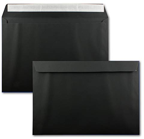 10x große XXL Briefumschläge DIN C4 in Schwarz - 22,9 x 32,4 cm - Haftklebung ohne Fenster - Versandtasche für DIN A4 geeignet