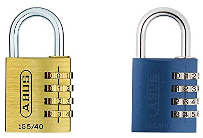 ABUS Zahlenschloss 165/40 - Vorhängeschloss aus Messing - mit individuell einstellbarem Zahlencode - 20128 - Level 4 & Zahlenschloss 145/40 Blau - Vorhängeschloss aus massivem Aluminium - Level 4