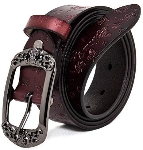 AmyKer Gürtel Damen Vintage ledergürtel Rot Gelb Braun Schwarz Jeansgürtel Geschenkbox Breite 3,3 cm Ak011 Braun 120 CM
