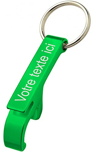 Porte clé en métal couleur Alu décapsuleur personnalisable - Gravure Laser Vert