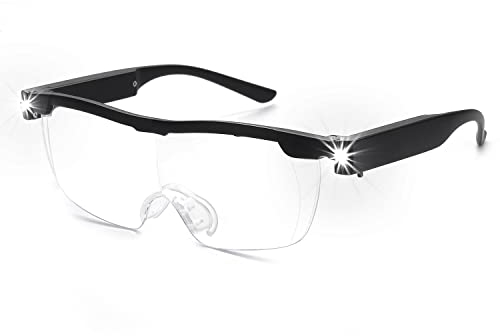 OKH 160% Lupenbrille mit Licht, Wiederaufladbare LED Beleuchtete Vergrößerung Brillen, Hands Free Lupe für Naharbeit, Handwerk, Juweliere, Lesen, Hobby