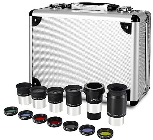CelticBird 13 Piece Telescope Accessory Kit - 1.25 Telescope Eyepiece and Filter Set with a Sturdy Carry Case - 5pcs Plossl Telescope Eyepieces - 2X Barlow Lens - 7pcs Filters