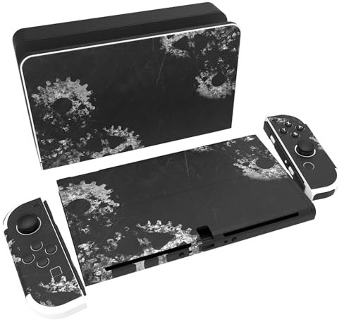 PlayVital Skin Sticker für Nintendo Switch OLED,Skin Aufkleber Sticker Decal Folie Abziehbild Faceplates Klebefolie für Switch OLED Konsole&Joy Con&Dock&Grip(Gears & Scratches)