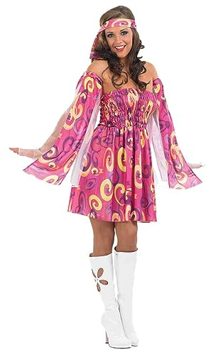 Fun Shack Damenkostüm 70er Jahre Hippie Kleid, Flower Power Outfit, Perfekt für Karneval und Partys, S