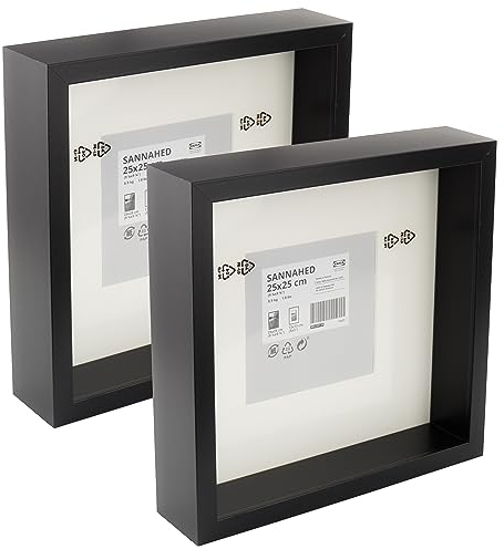 Ikea SANNAHED Deep 3D Box Square Photo Display Frames, Black, 25x25cm (13x13cm with mat), Wall/Tabletop, 604.591.18 - Set of 2
