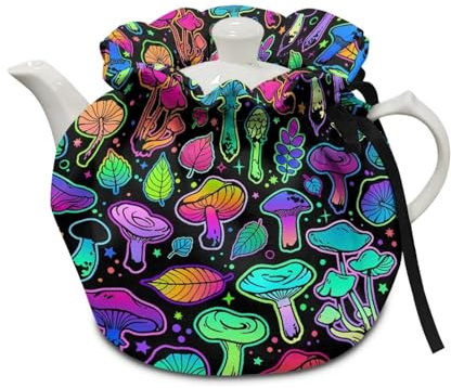 Poceacles Tea Cosy for Teapots, Hippie Mushroom Leaf Print Tea Pot Cover Insulation Keep Warm Breakfast Warmer Home Kitchen Table Decorative Accessories for Home Decor