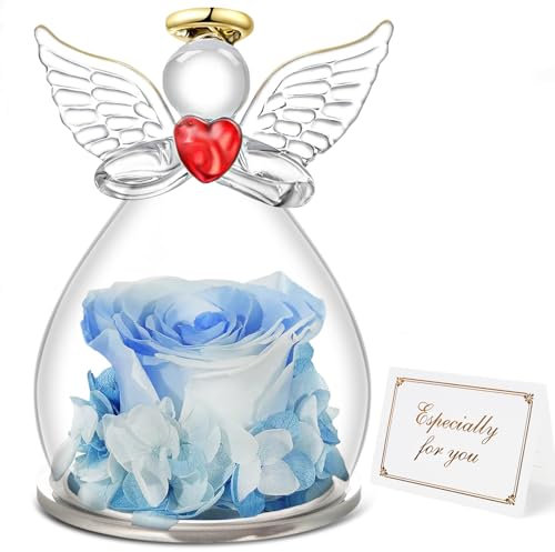Miofula Rosa Stabilizzata Vera Regalo Donna Compleanno, Rosa Eterna Figurine Angelo Regalo per Mamma, Idee Regalo Anniversario Regali Natale San Valentino Festa della Mamma per Mamma Nonna Fidanzata