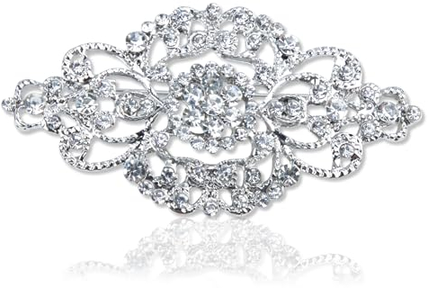 Broche en Forme de Couronne en Cristal Argenté pour Homme et Femme, 62 * 30 mm Vintage Broche Ornée Mariage pour Dames, Épingles de Strass pour Filles sur Robes, Châles, Robes de Mariée, Foulards