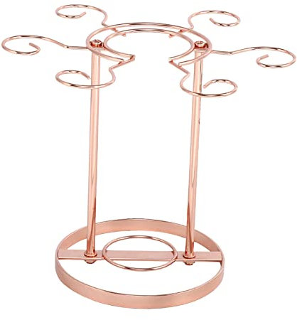 HoitoDeals 1Pcs Rose Gold Freestanding Wine Glass Holder Wine Rack with 6 Hooks, Metal Holder Stand for Bar, Kitchen Countertop Home Storage