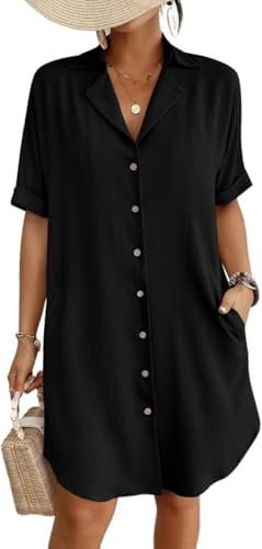 Bsubseach Button Down Beach Cover Ups for Women Bikini Swimsuit Shirt Dress Casual Vacation Outfits Black XL
