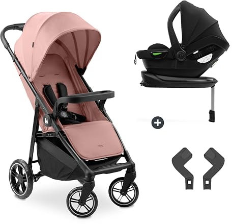 hauck Shop N Care Travel System Bundle, Dark Pink - Including Lightweight Stroller, i-Size Drive N Care Car Seat with ISOFIX Base & Adaptors