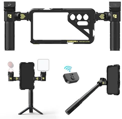 Freewell Multifunctional Smartphone Tool-Free Genius Rig Cage – Quick Installation, Tripod and Monopod Handles, Bluetooth Remote for Samsung S24 Ultra