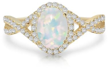 Rikelus 9K 14K 18K Gold Opal Infinity Verlobungsring für Damen, 1 Carat Mitte oval geschliffener weißer Opalring Schmuckgeschenk für Jahrestag Hochzeit (Sterlingsilber)