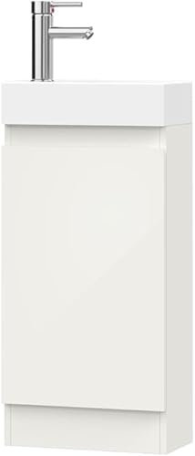 BELOFAY 400mm Floor Standing Vanity Unit With Basin - Laquered Cloakroom With 1 Tap Hole and Soft Close Hinges (Denvor White)