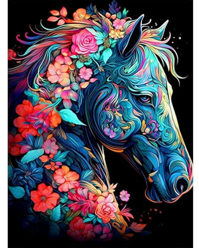 GHHKUD Diamond Painting Kit pour Adulte Débutant, Peinture Diamant Adulte, Cheval Animal 5D Diamant Painting Images Ronde Diamond Peinture Diamant Adulte,Pont Cristal Débutant Art Set 30x40cm