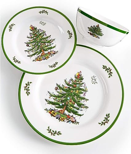 Spode Christmas Tree 12-Piece Dinnerware Set, Service for 4 - Dishwasher Safe Seasonal Dinnerware, Festive Christmas Tree Motif for Holiday Gatherings, Shatterproof & Durable Dishes - Made of Melamine