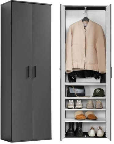 mokebo® Garderobenschrank o. Mehrzweckschrank 'Der Lange', Schuhschrank mit Kleiderstange, Flurschrank oder Aufbewahrungsschrank in 60x180x34 cm (B/H/T), aus Holz in Anthrazit