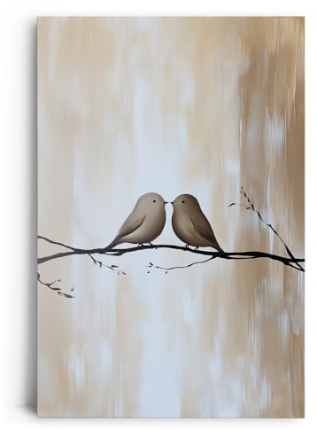 Paul Sinus 40x60cm Wandbild Herzmoment in Beige – Zwei minimalistische Vögel auf Ast als Symbol für Liebe, Leichtigkeit und Verbundenheit