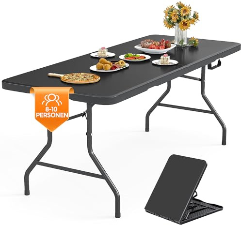 Asdsed Gartentisch Klappbar 180x74cm Campingtisch Wetterfest Tragbar Platzsparen Stabil Klapptisch Picknicktische Balkontisch für Garten Terrasse und Balkon, schwarz
