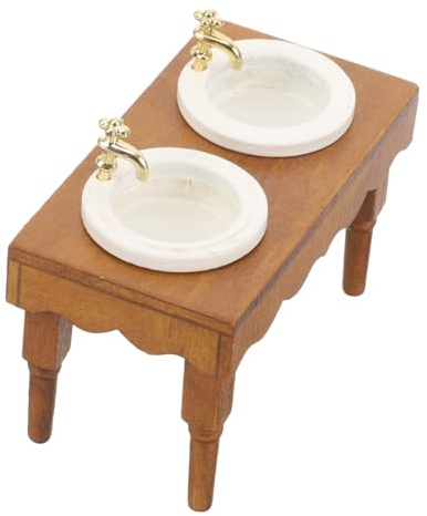 FUNOMOCYA Waschbecken für Puppenhaus Robuster Waschtisch mit Doppelsenkbecken für Badezimmer und Schlafzimmer Dekoration Perfektes Zubehör für Miniaturhäuser und Fotorequisiten