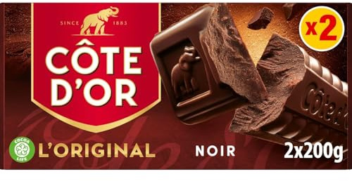 Tablette de Chocolat Noir COTE D'OR - les 2 tablettes de 200g Lot De 3 - Par Lot