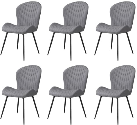JoyyeSpace Esszimmerstühle 6er Set, Küchenstuhl, Stuhl Esszimmer Wohnzimmer, Ergonomischer Sessel, Armlehnstuhl, Polsterstuhl, Metallbeine, für Esszimmer, Wohnzimmer, Schlafzimmer, Dunkelgrau