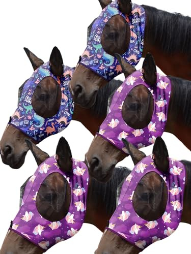 Mask Tech Horse Fly Mask 5 Pack – Stretchy Elastic Fly Masks with Ears, Breathable Soft Mesh, 3D Eye Clearance & UV Protection, Easy Slip-On for Daily Turnout-Large,Combo 21