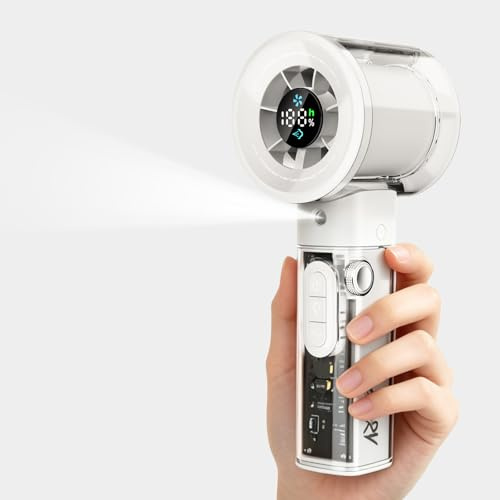 G-STORY Ventilador Nebulizador turbo portátil, 1-100 Velocidades Ajustables, 4000mAh Batería Recargable con pantalla digital,Depósito de agua nebulizada de 45ml, para Viajes, Oficina, Exterior(Blanco)
