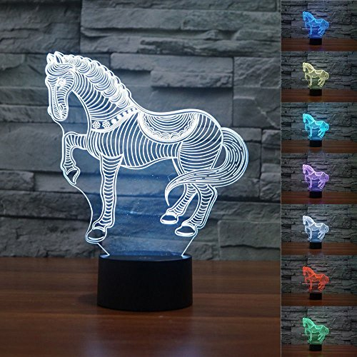 KINGCOO 3D Tisch Nachttischlampen, 3D Optische Visualisierung LED Licht USB Schreibtischlampen Stimmungslichter Touch Schreibtisch 7 Farbwechsel Atmosphäre Lampe (Pferd-3)
