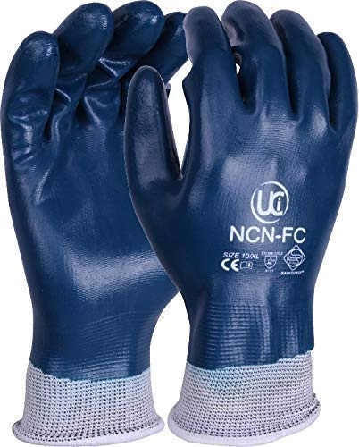 UCI NCN Lightweight Nitrile Coated Work DIY Gardening Work Assembly Safety Gloves (10/XL, NCN-FC - Blue/White)