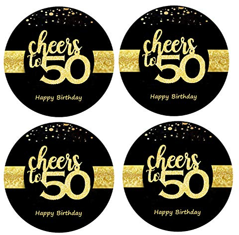 Sumerk 48 Stück Cheers to 50 Sticker große Flaschenaufkleber zum 50. Geburtstag Karten Versiegelungen 5 cm Runde Happy Birthday Party Favors Sticker