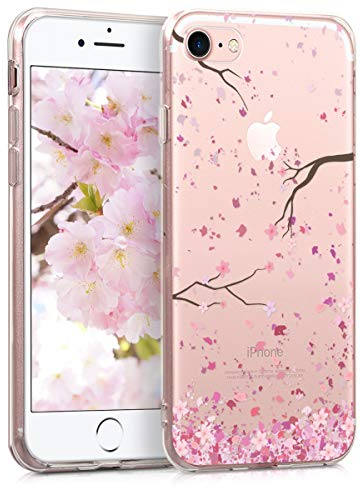 kwmobile Coque Compatible avec Apple iPhone SE (2022) / iPhone SE (2020) / iPhone 8 / iPhone 7 - Housse de téléphone Protection Souple en TPU - Rose Clair-Brun foncé-Transparent