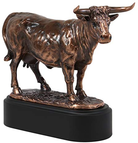 Ebros Dekofigur, Motiv: französische Charolais, Kuh, 24,1 cm lang, bronzefarben, galvanisiert, mit Trophäe, Bauernhof, Landskulptur als Regal, Tischplatte