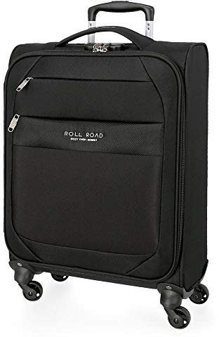 Roll Road Royce Valise Trolley Cabine Noir 40x55x20 cms Souple Polyester Serrure à combinaison 39L 2,1Kgs 4 roues Bagage à main