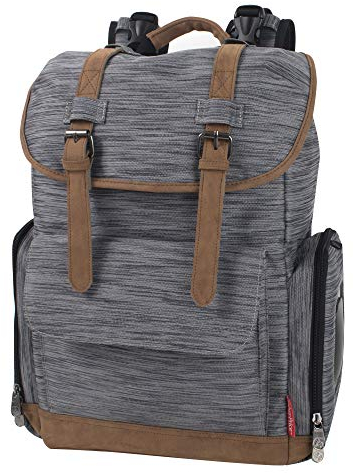 Fisher Price Rucksack mit Kordelzug und isolierter Flaschentasche, Kinderwagen-Clips und Aufbewahrungstasche für Feuchttücher (grau)