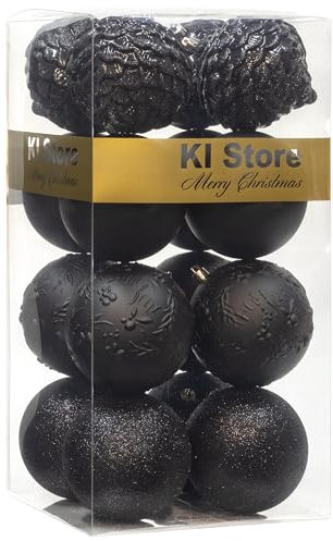KI Store Große Weihnachtskugeln, schwarz, 10,2 cm, 16 Stück, bruchsichere Weihnachtsbaumkugel, Dekorationen für Halloween, Weihnachtsbäume, Hochzeit, Party, Heimdekoration